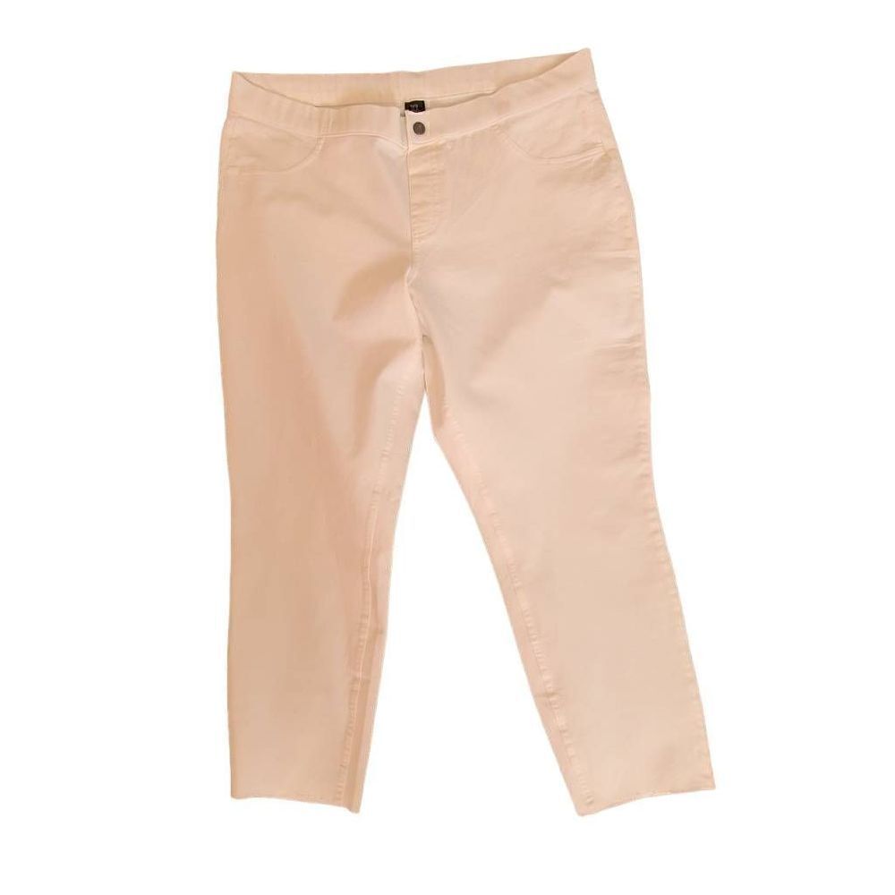 HUE Womens Raw Hem Stretchy Pants Pull On Waist Faux Snap Pockets White XL